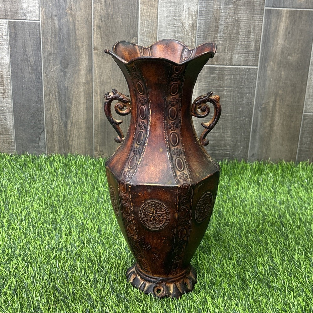 Vintage Style Handcrafted Metal Vase Rustic Brown Urn Farmhouse Gothic Decor